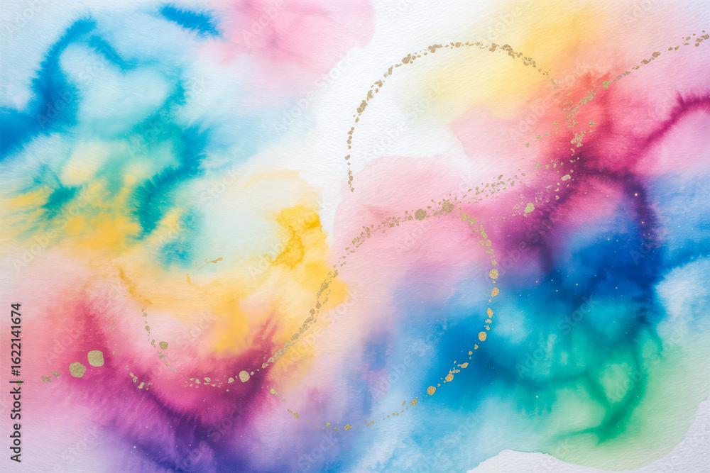 Fototapeta premium Colorful watercolor wash with gold accents abstract
