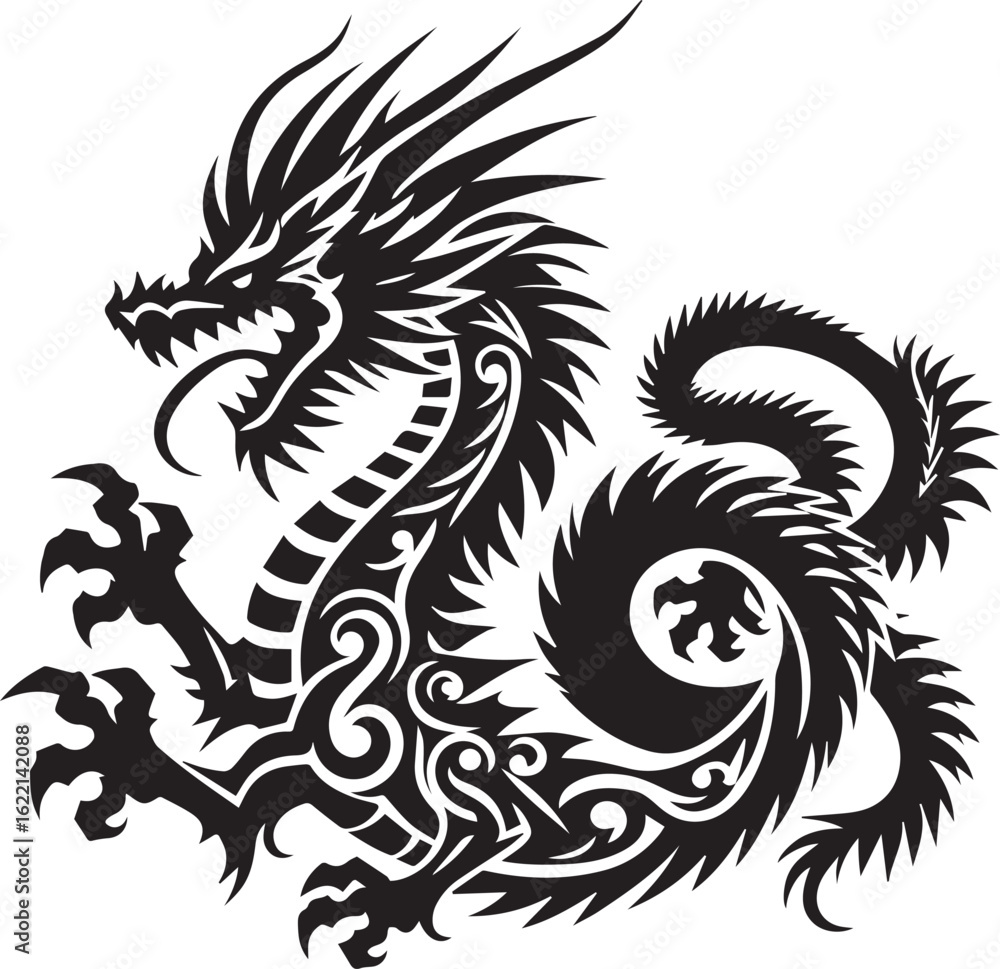 Obraz premium Tribal Dragon Tattoo vector Design black on white background