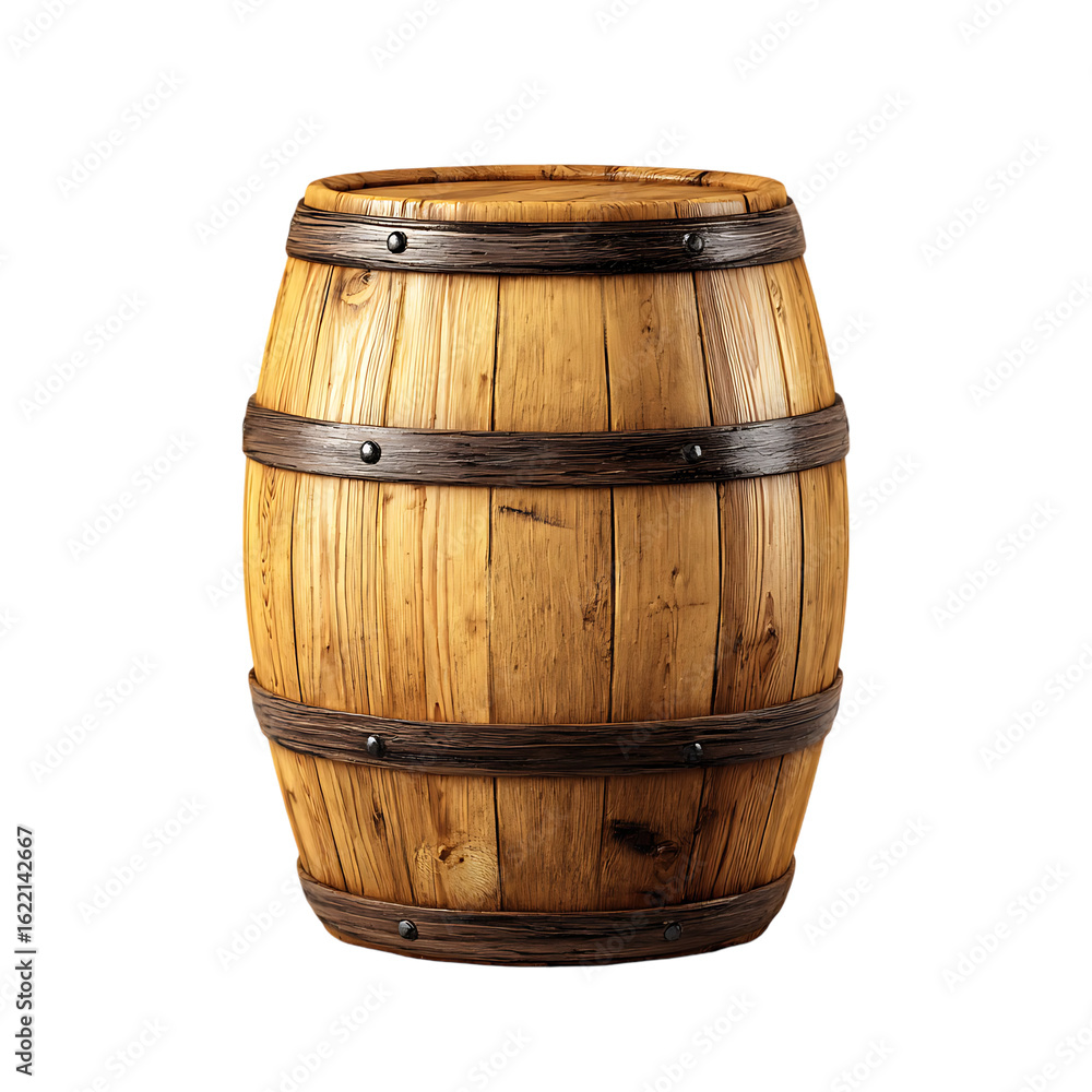Fototapeta premium Wooden barrel with metal bands.