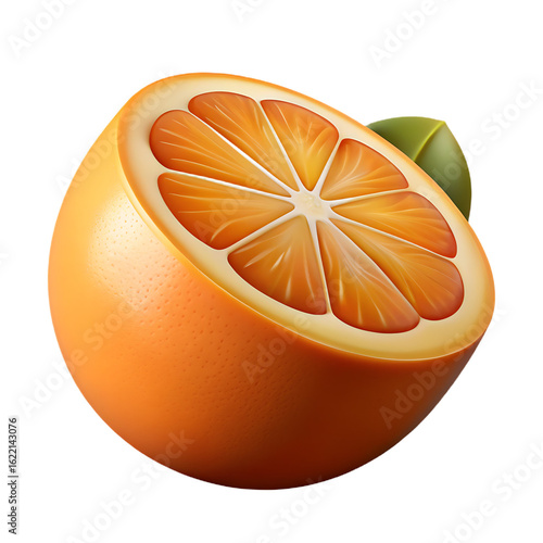 High-Resolution 3D Art of a Juicy Half Orange Slice – Transparent PNG, Realistic and Eye-Catching Design
