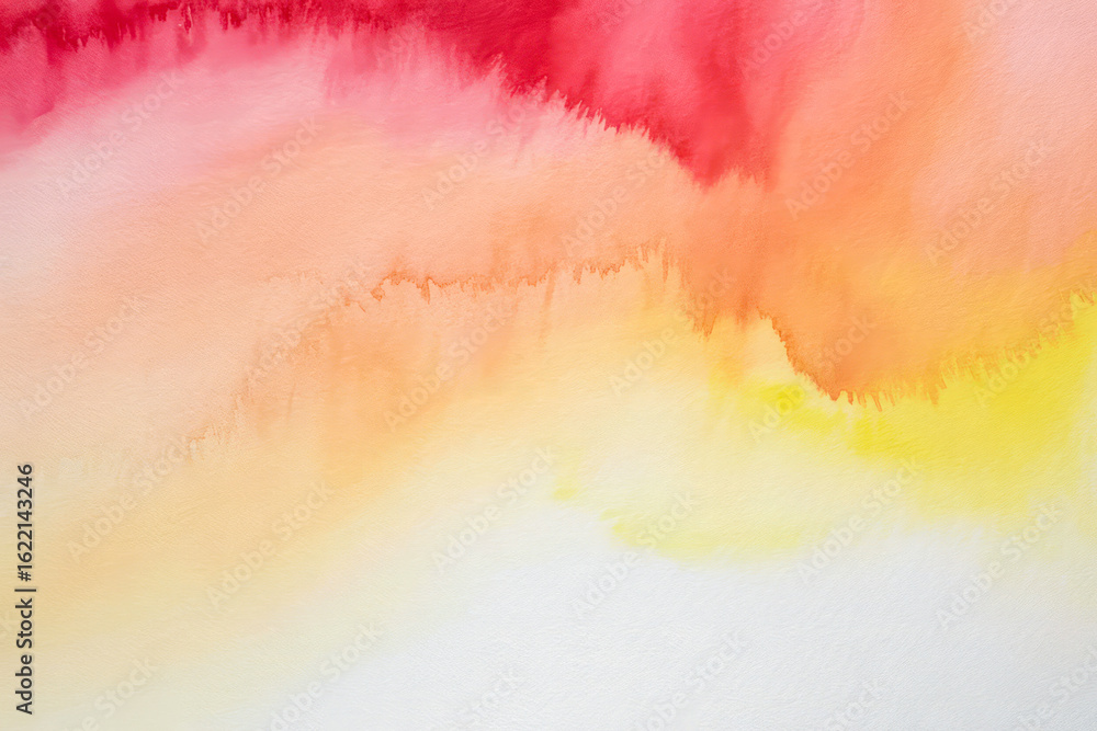 Obraz premium Crimson coral peach yellow watercolor wash abstract
