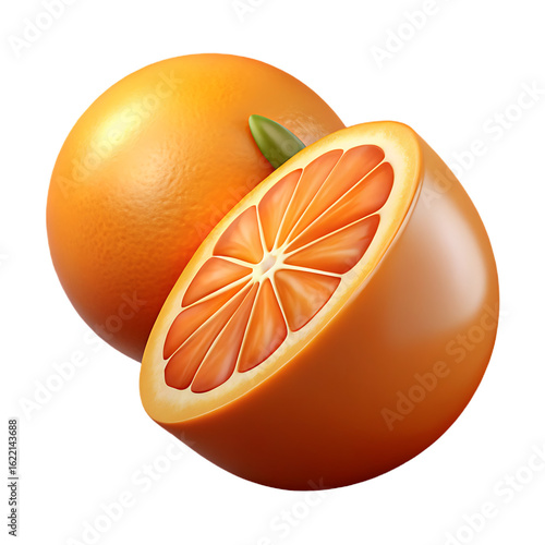 High-Resolution 3D Art of a Juicy Half Orange Slice – Transparent PNG, Realistic and Eye-Catching Design
