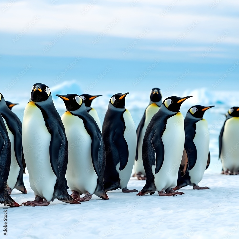 Obraz premium many penguins on an ice slope (1).jpg