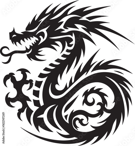 Tribal Dragon Tattoo vector  Design black on white background