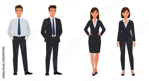 Flat-Style Business Character Vector Set — Diverse Professional Office Avatars for Corporate Animation, UI Design, and Explainer Videos in Clean Minimalist Style
