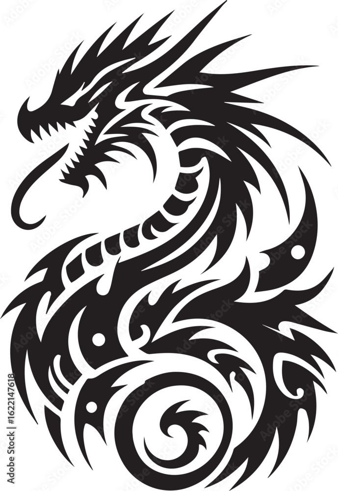 Fototapeta premium Tribal Dragon Tattoo vector Design black on white background