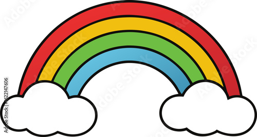Colorful rainbow with clouds isolated on transparent background
