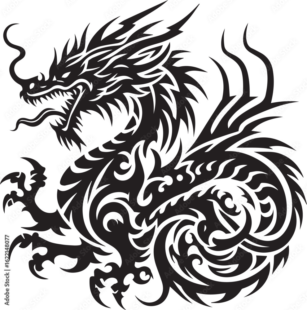 Fototapeta premium Tribal Dragon Tattoo vector Design black on white background