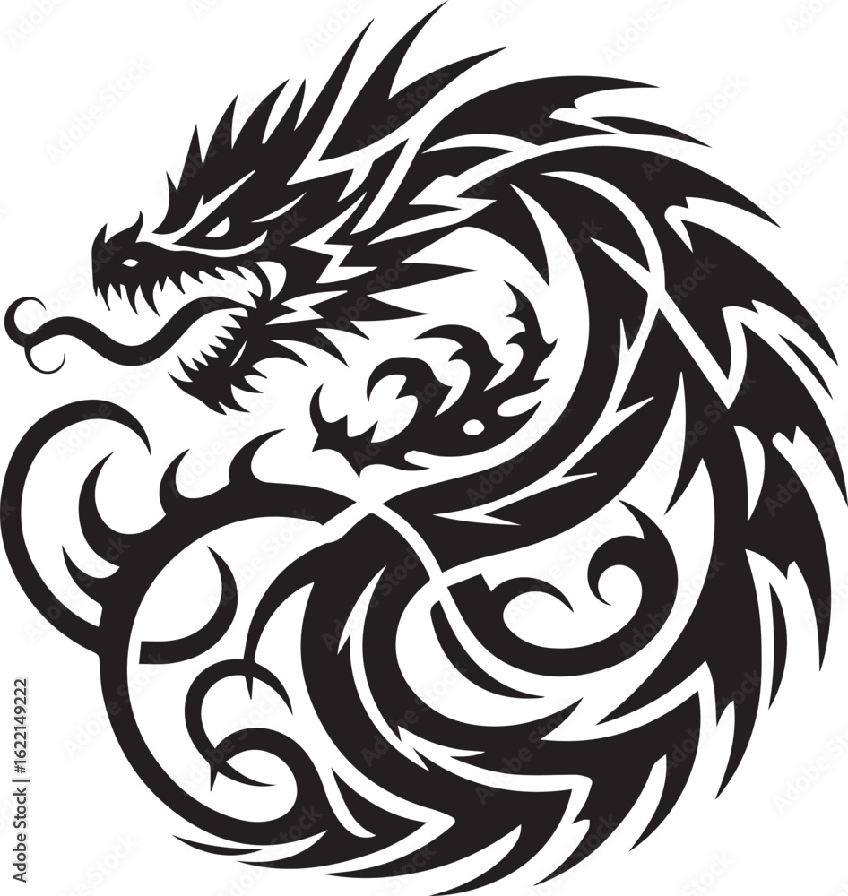 Naklejka premium Tribal Dragon Tattoo vector Design black on white background