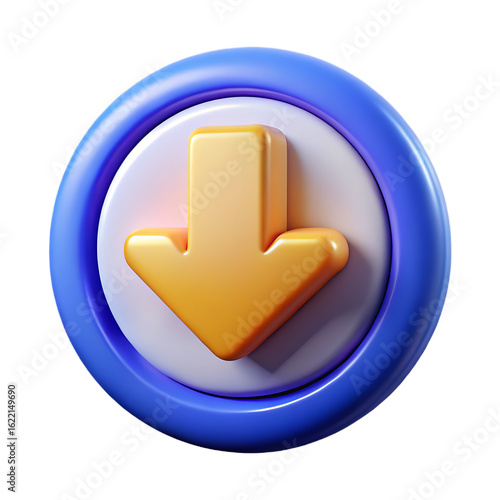 3D Rendered Vibrant Download Icon Illustration – Realistic PNG with Transparent Background for Web and UI Design