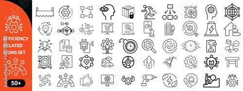 Set of efficiency related line icons. Productivity, optimization, improvement etc big icon set. icob