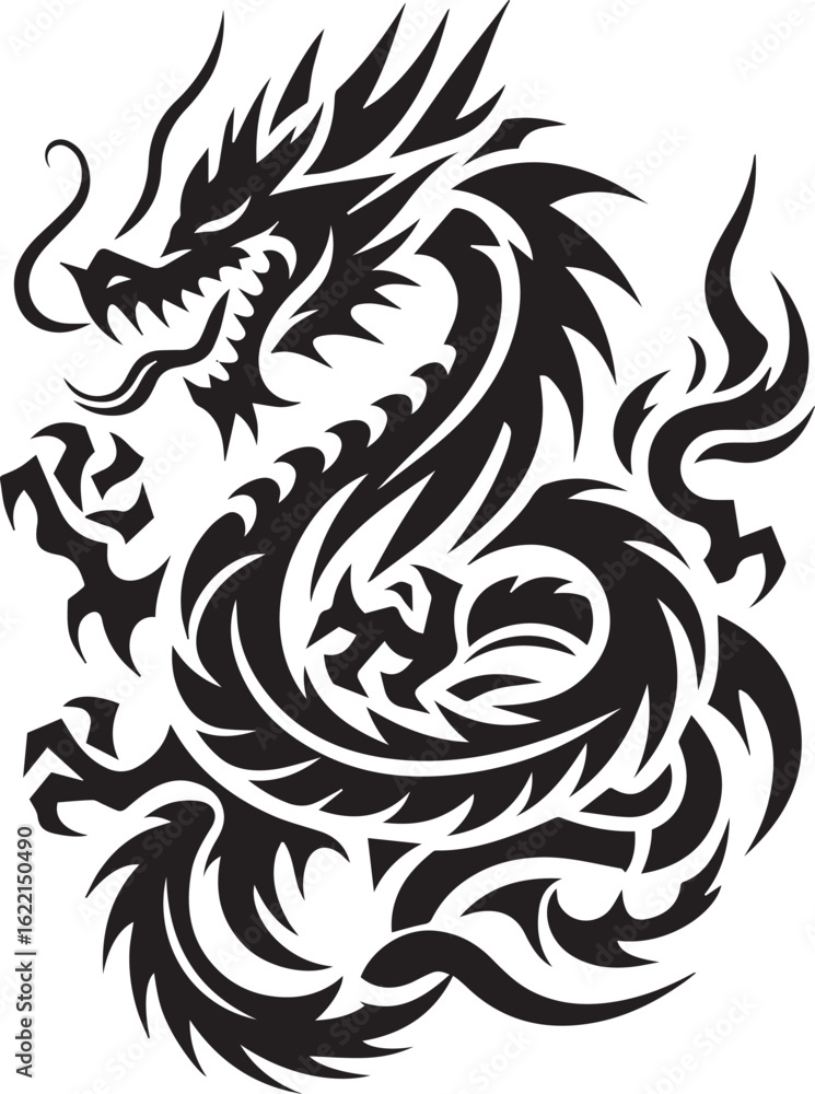 Obraz premium Tribal Dragon Tattoo vector Design black on white background