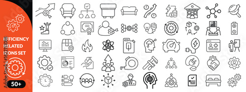 Set of efficiency related line icons. Productivity, optimization, improvement etc big icon set. icob