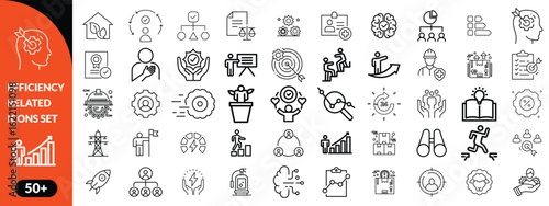 Set of efficiency related line icons. Productivity, optimization, improvement etc big icon set. icob