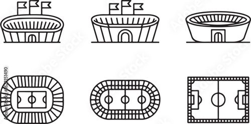 Stadium Icon Set Depicting Sports Arenas, Venues, and Competition Locations