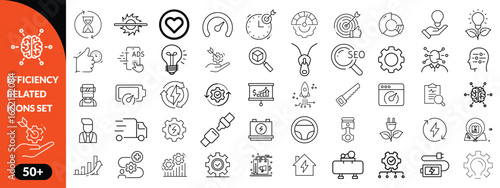 Set of efficiency related line icons. Productivity, optimization, improvement etc big icon set. icob