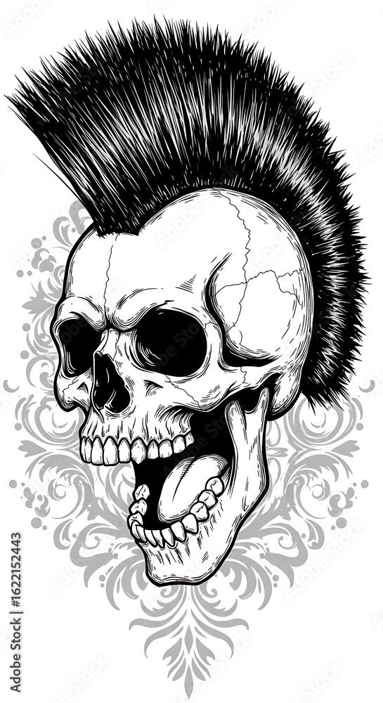 Fototapeta premium Mohawk Skull: Ink Art, Rebellion & Grace