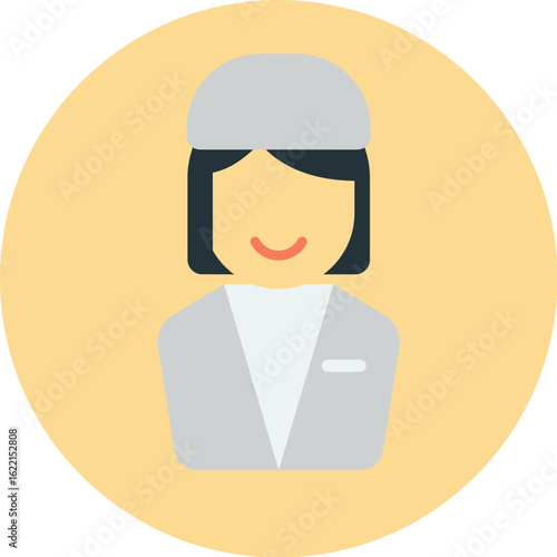 Smiling female worker wearing a hat and uniform.