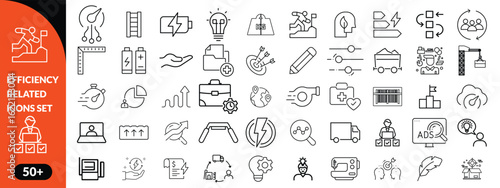 Set of efficiency related line icons. Productivity, optimization, improvement etc big icon set. icob