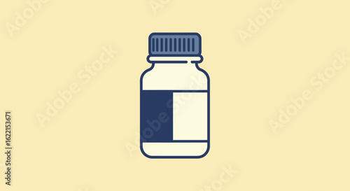 A simple illustration of a medicine bottle, half-labeled, ready for text.