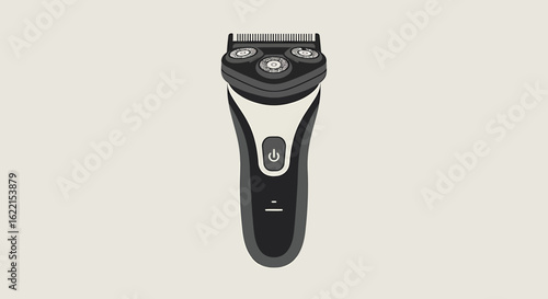 Illustration of a modern, three-head electric razor.