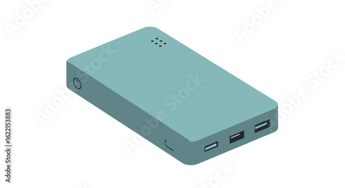 Light teal portable power bank, showing multiple charging ports.