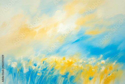 Golden yellow and blue abstract sky and field background