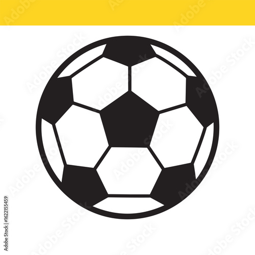 Classic soccer ball vector icon, a black and white football graphic symbol for sports isolated on a white background.