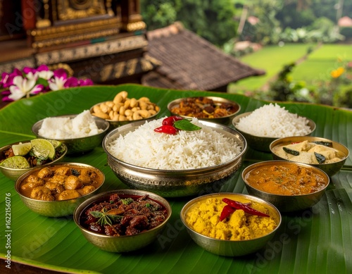 Authentic South Indian Vegetarian Sadhya Feast Served on Fresh Banana Leaf