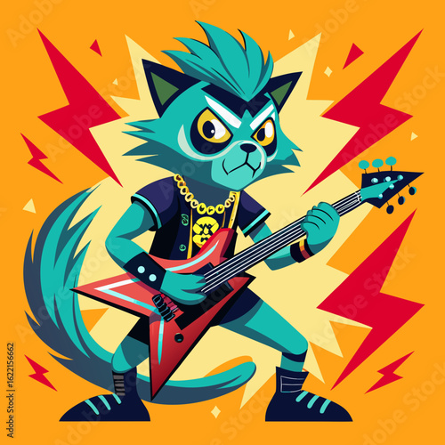 rockstar cat playing a guitar