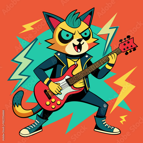 rockstar cat with guitar