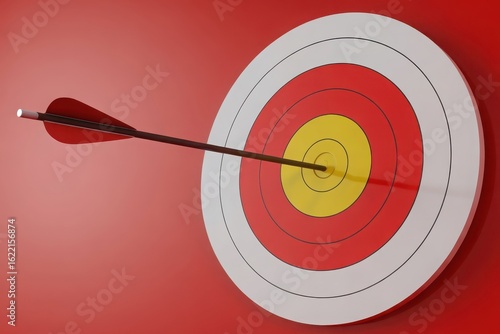 Arrow hitting the bullseye symbolizes achieving business goals and marketing success with a winning strategy for ultimate competitive advantage
