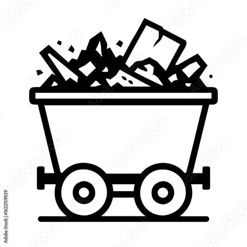 Construction Debris Cart Vector Silhouette - Building and Demolition Work Icon