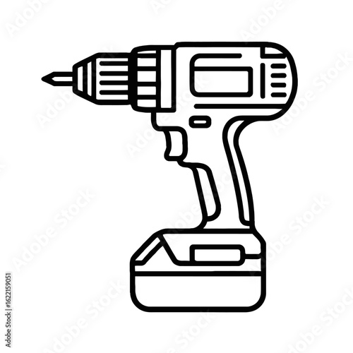 Cordless Power Drill Vector Outline Icon - Industrial Tool for Construction and DIY