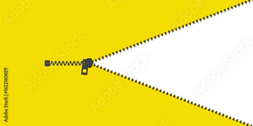 Clothing fastener. Open zipper, place for text. Marketing, promotion campaign. Horizontal banner template.