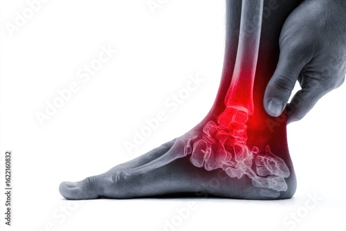 X-ray of an ankle with highlighted joint pain