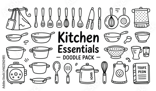 Collection of Kitchen Essentials Doodle Pack for Culinary Design Projects