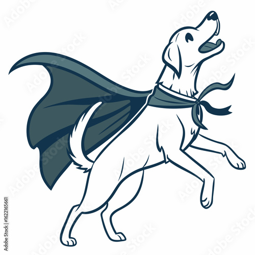 Dog superhero wearing a cape isolated on white background