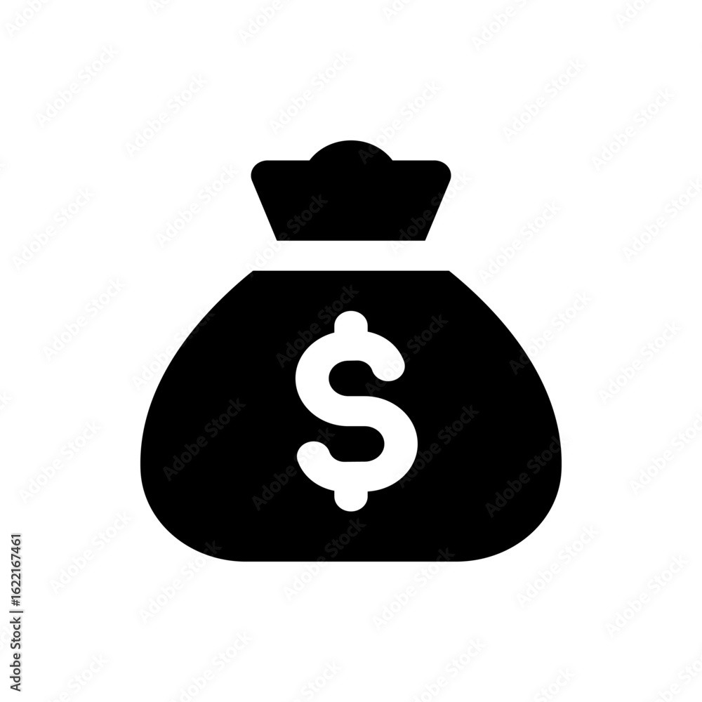 Illustration of a black money bag with a white dollar sign in the center on a white background view Illustration of a black money bag with a white dollar sign in the center on a white background view
