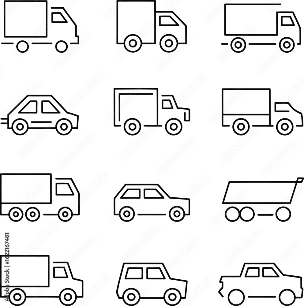 Collection of hand drawn vehicle icons for transportation and delivery services Collection of hand drawn vehicle icons for transportation and delivery services