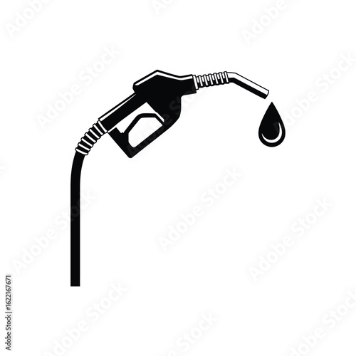 Gasoline pump nozzle with drop of oil. Flat style vector illustration.