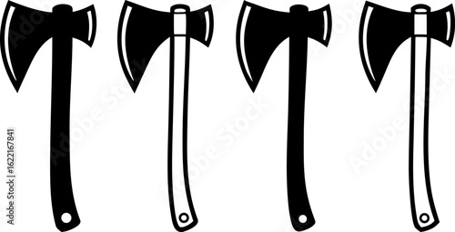 Collection of black and white Axe Set, Axe Silhouette Vector Set, Forestry Axe Silhouettes