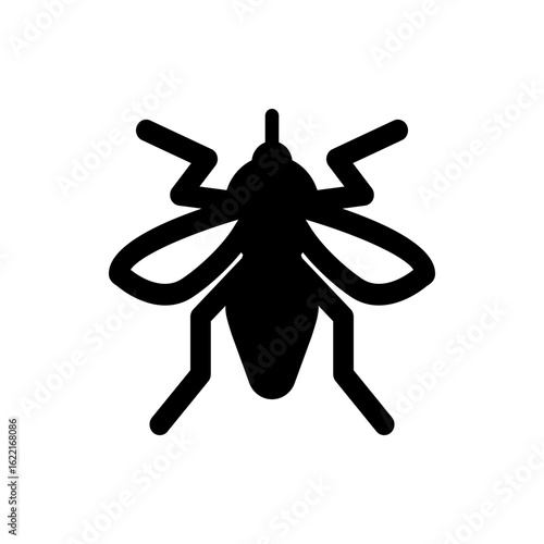 A minimalistic black silhouette of a mosquito with wings and legs isolated on a white background vector art