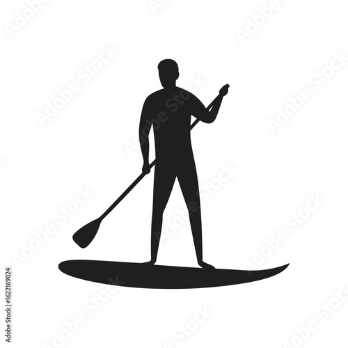 stand up paddling silhouette vector art