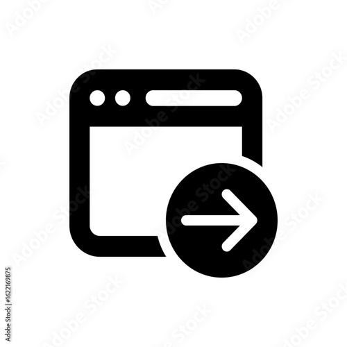 Browser window with a right arrow inside a circle indicating navigation or redirection on the interface screen