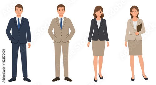 Flat-Style Business Character Vector Set — Diverse Professional Office Avatars for Corporate Animation, UI Design, and Explainer Videos in Clean Minimalist Style