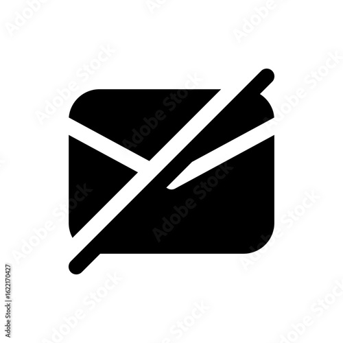 Black envelope with rounded corners and a white diagonal line indicating deletion or removal of the message