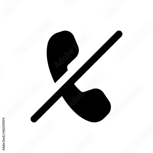 Illustration of a black telephone receiver symbol with a diagonal line indicating call rejection icon design