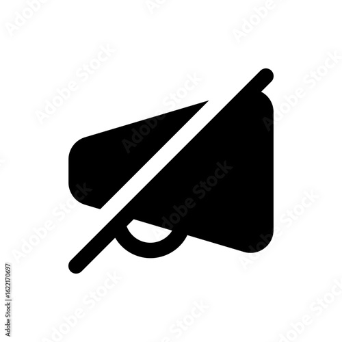 Black and white graphic of a speaker with a line through it indicating mute or silence is activated