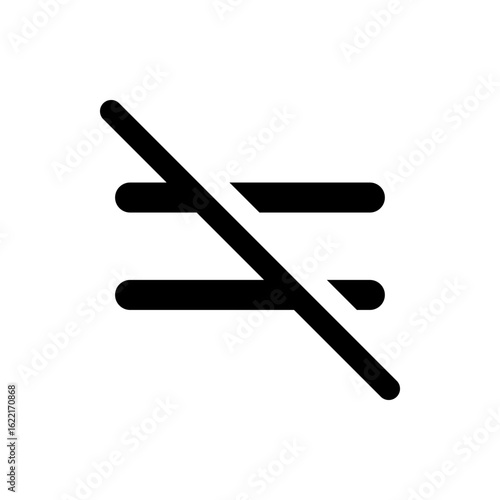 Not equal symbol with a diagonal line through it representing inequality and mathematical negation concept